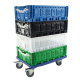 Rollwagen mit 2 Bremsen für Euroboxen 600x400 mm, blau, 4 Lenkrollen
