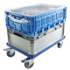 Rollwagen mit 2 Bremsen für Euroboxen 600x400 mm, blau, 4 Lenkrollen