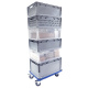 Rollwagen mit 2 Bremsen für Euroboxen 600x400 mm, blau, 4 Lenkrollen