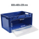 Euroboxen 600x400x320 mm blau geschlossen mit Frontklappe, Handgriffe offen
