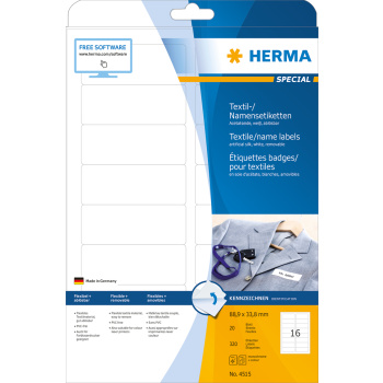 HERMA Namens-/Textiletiketten A4 weiß 88,9x33,8 mm ablösbar Acetatseide 320 St.
