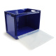 Euroboxen 600x400x440 mm blau geschlossen mit Frontklappe, Handgriffe offen