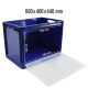 Euroboxen 600x400x440 mm blau geschlossen mit Frontklappe, Handgriffe offen