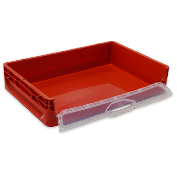 Euroboxen 600x400x120 mm rot mit Frontklappe, Handgriffe...