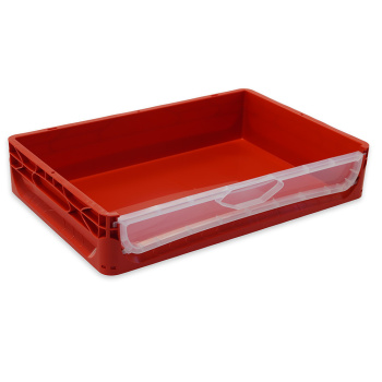 Euroboxen 600x400x120 mm rot mit Frontklappe, Handgriffe...